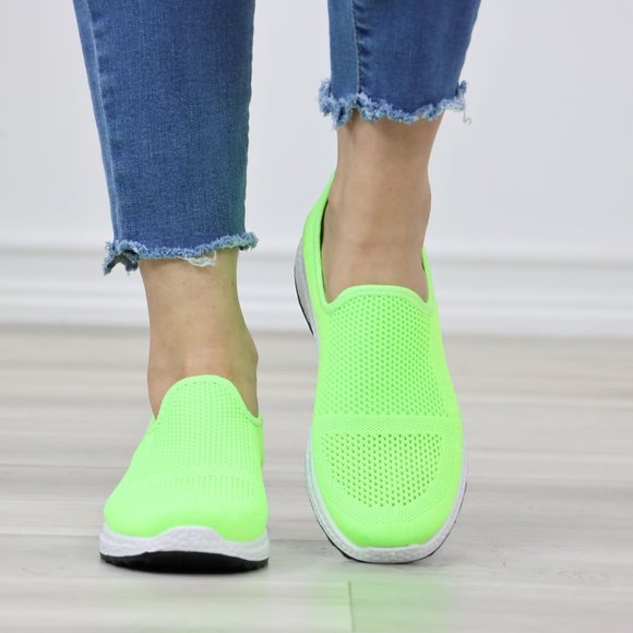 Neon Green Fashion Comfort Heel Sock Sneakers Shoes Slip Ons - Picture 9 of 11